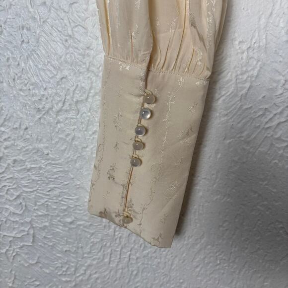 Simple Retro Long Sleeve Peplum Floral Jacquard Blouse in Apricot NWT Size Small - Picture 2 of 6